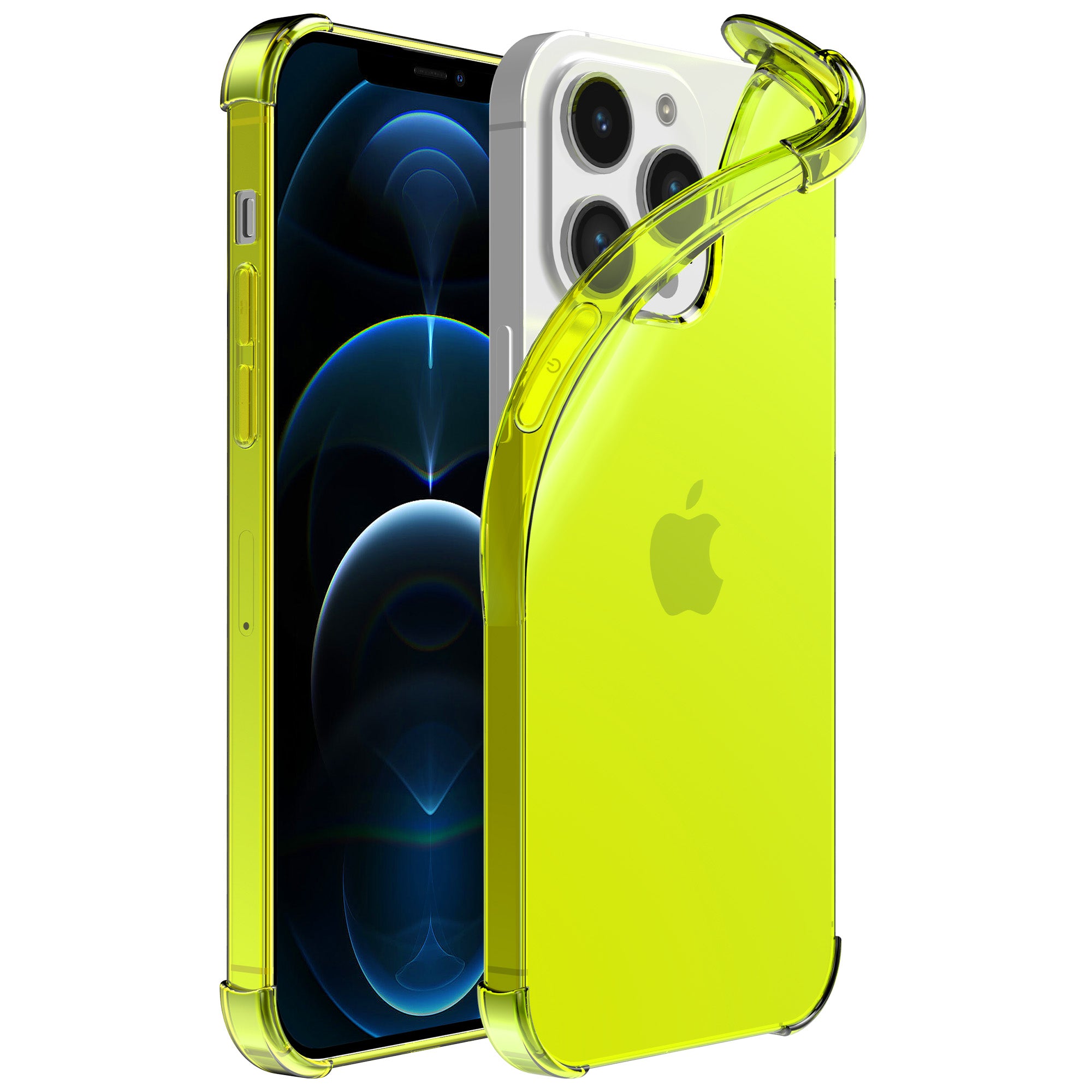 iPhone 12/12 Pro transparant siliconen hoesje - Neon Geel