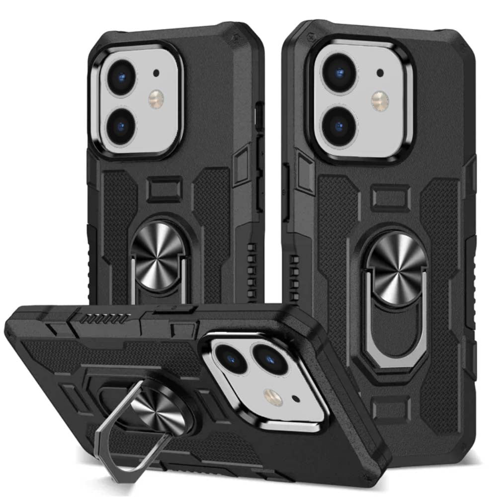 Rugged armour case hoesje voor iPhone
  12/12 Pro met ring autohouder - Zwart