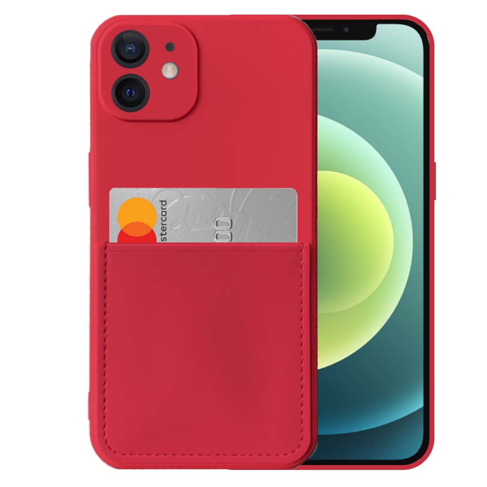 iPhone 12 siliconen hoesje met pashouder
  en zachte binnenkant - Rood