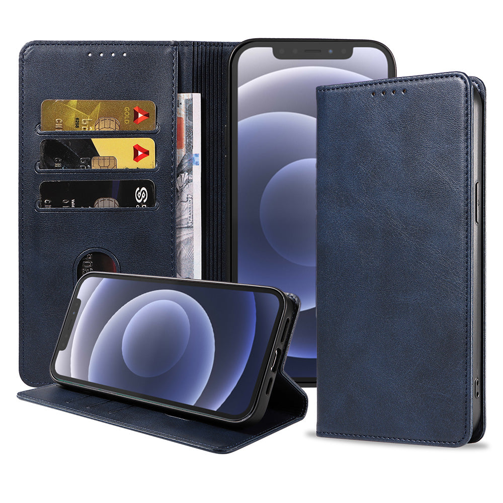 iPhone 12/12 Pro leren hoesje met magnetische sluiting - Blauw