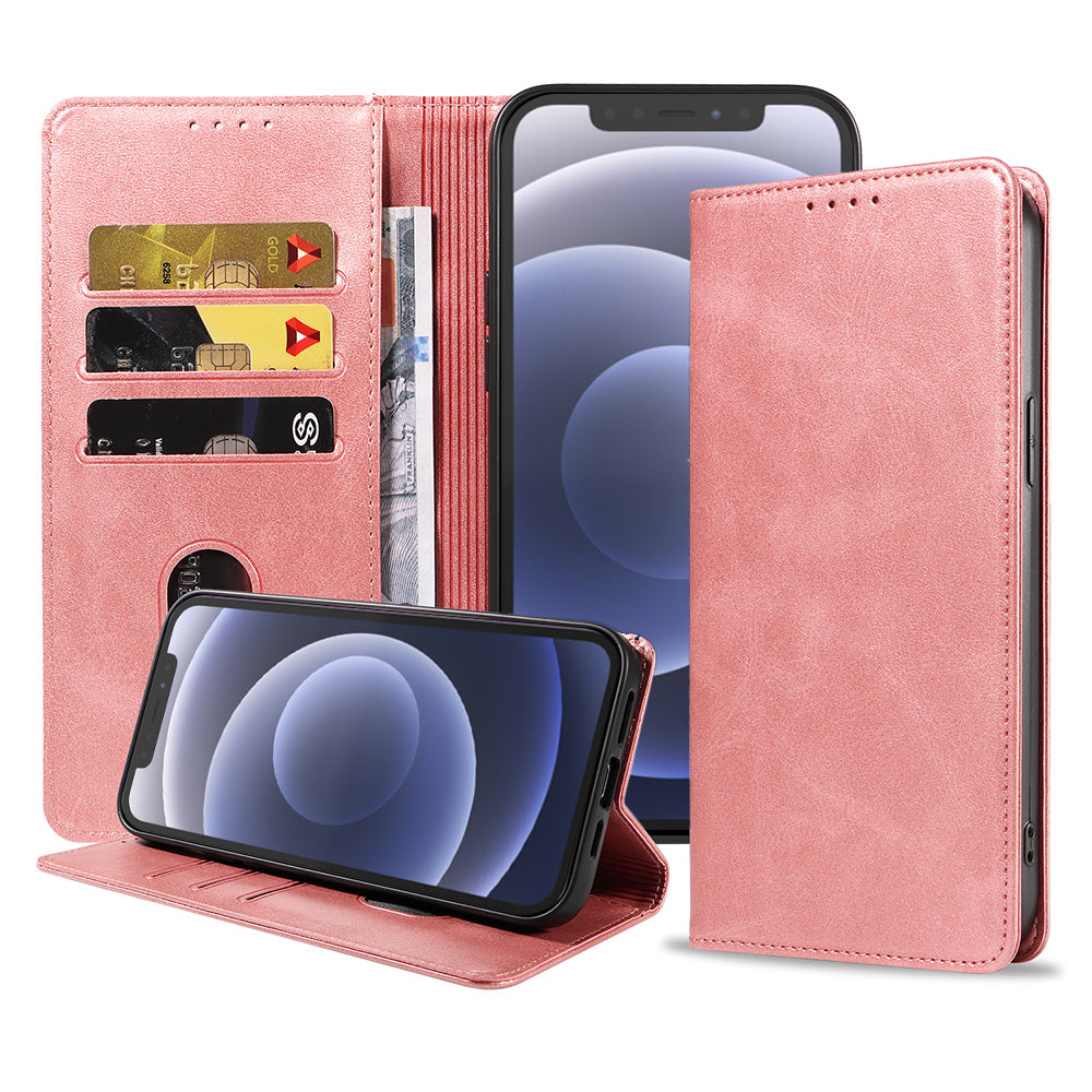 iPhone 12/12 Pro leren hoesje met magnetische sluiting - Roze
