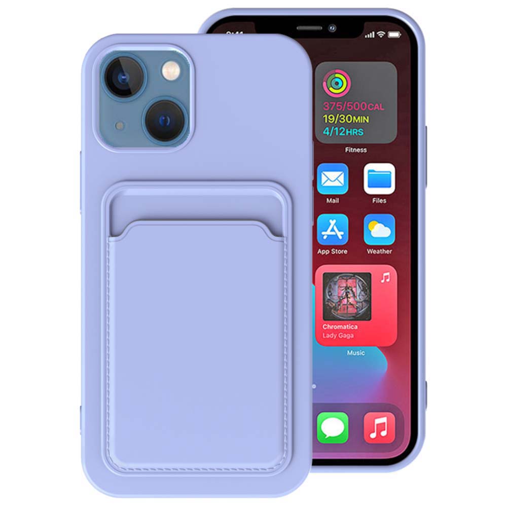 iPhone 13 Mini siliconen hoesje met  pashouder - Paars