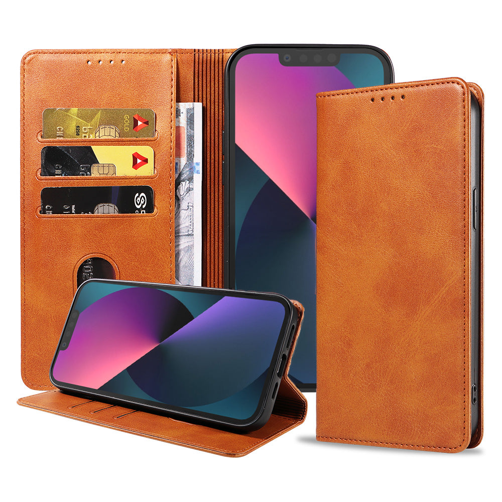 iPhone 13 Mini kunstleren hoesje met
  magnetische sluiting en pashouders book case - Bruin