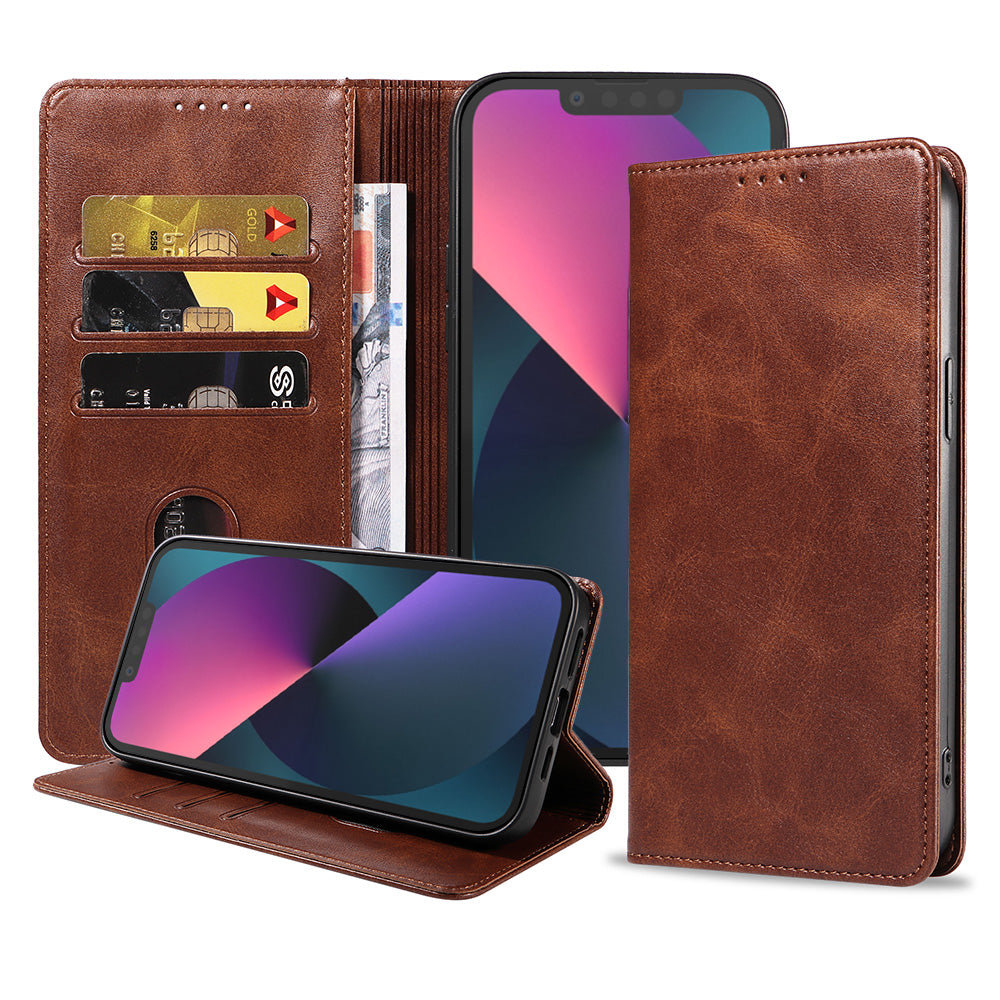 iPhone 13 Mini kunstleren hoesje met
  magnetische sluiting en pashouders book case - Donkerbruin