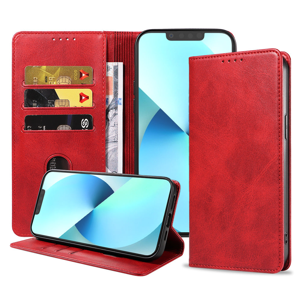 iPhone 13 Mini kunstleren hoesje met
  magnetische sluiting en pashouders book case - Rood