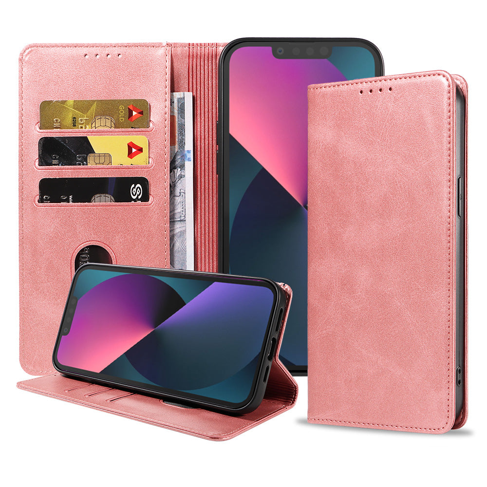 iPhone 13 Mini kunstleren hoesje met
  magnetische sluiting en pashouders book case - Roze