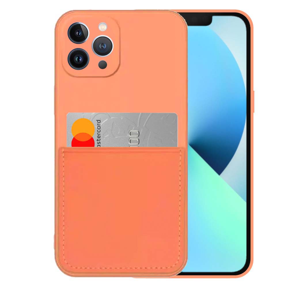 iPhone 13 Pro Max siliconen hoesje met
  pashouder en zachte binnenkant - Oranje