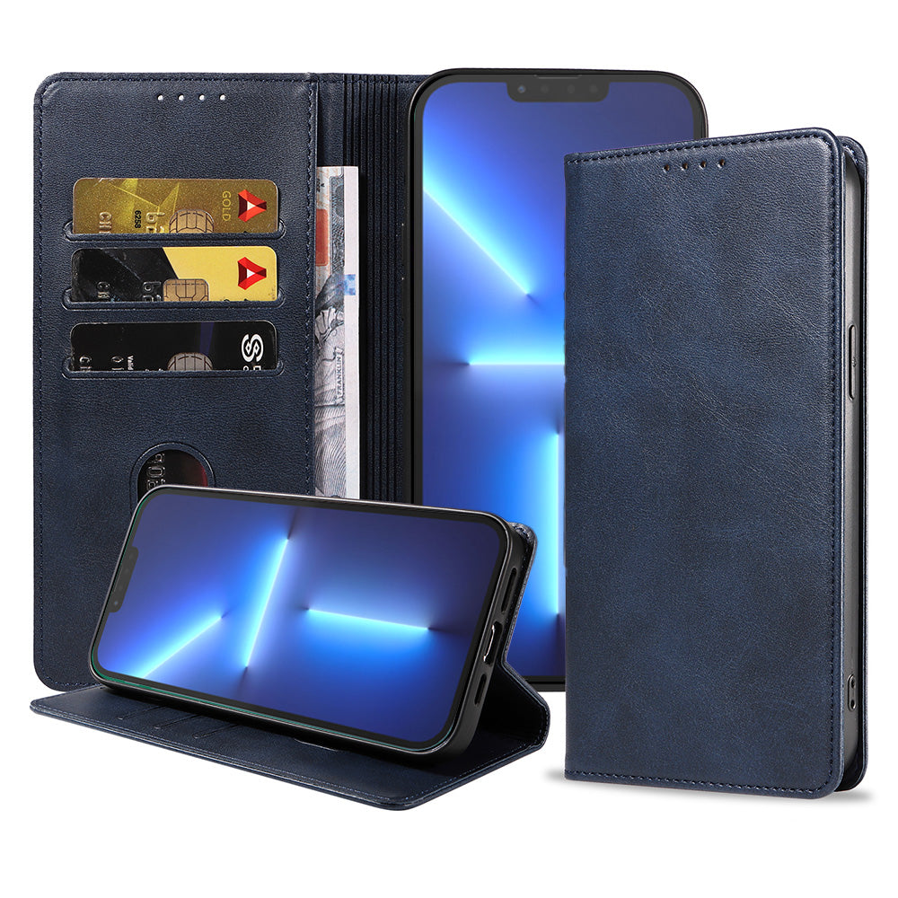 iPhone 13 Pro Max
  kunstleren hoesje met magnetische sluiting en pashouders book case - Blauw
