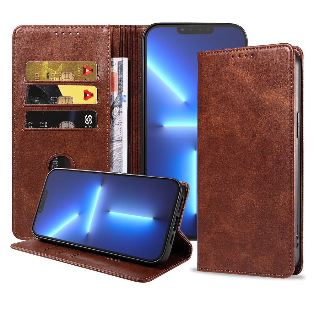 iPhone 13 Pro Max kunstleren hoesje met
  magnetische sluiting en pashouders book case - Donkerbruin
