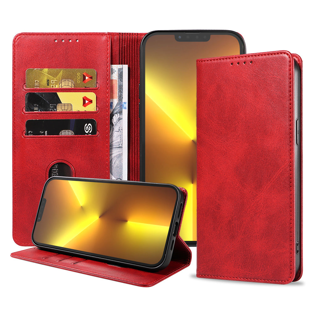 iPhone 13 Pro Max kunstleren hoesje met
  magnetische sluiting en pashouders book case - Rood
