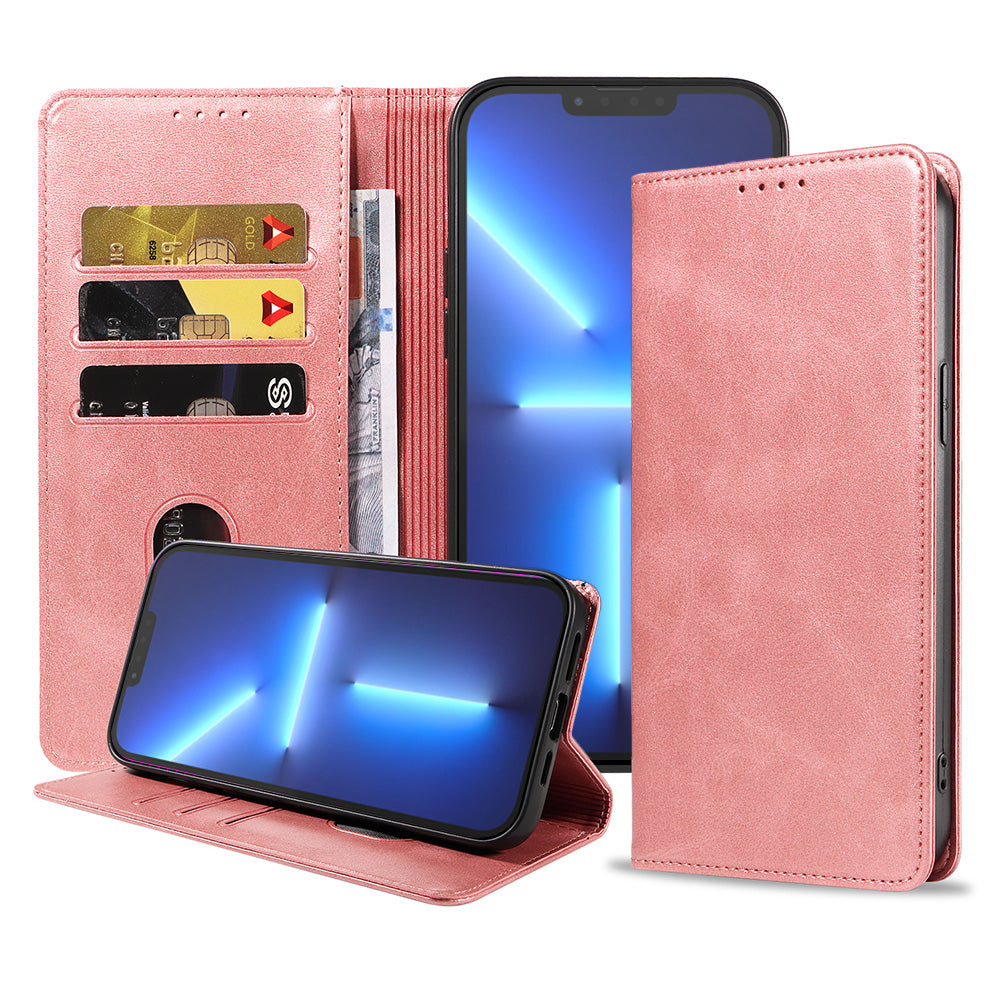 iPhone 13 Pro Max kunstleren hoesje met
  magnetische sluiting en pashouders book case - Roze