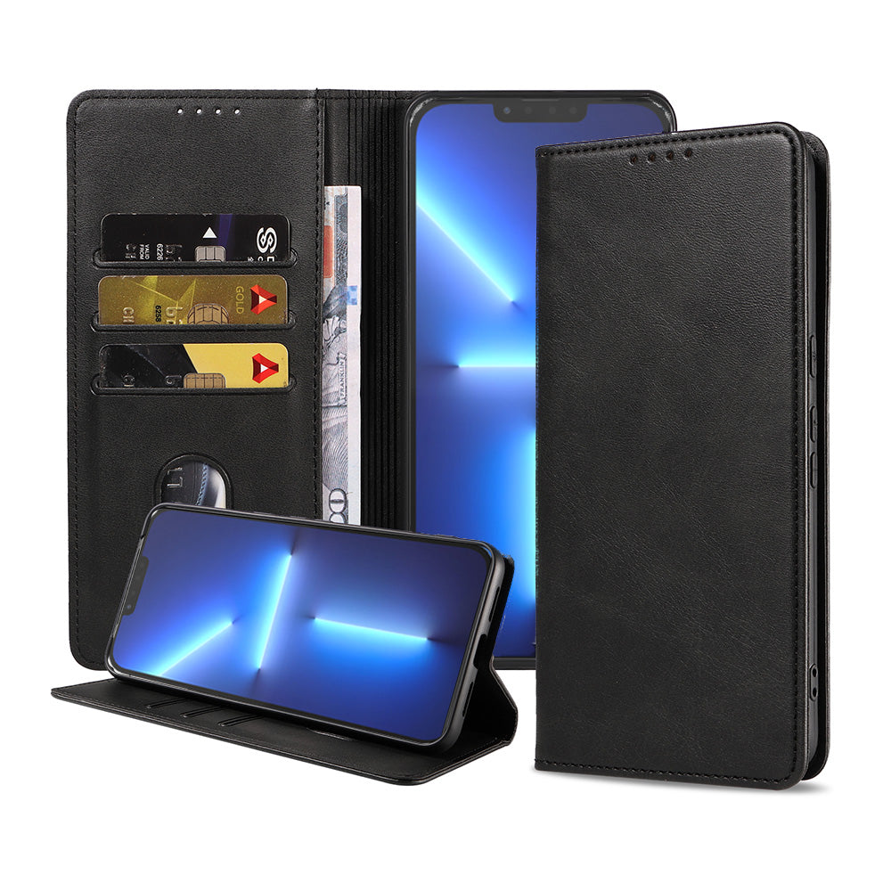 iPhone 13 Pro Max kunstleren hoesje met
  magnetische sluiting en pashouders book case - Zwart