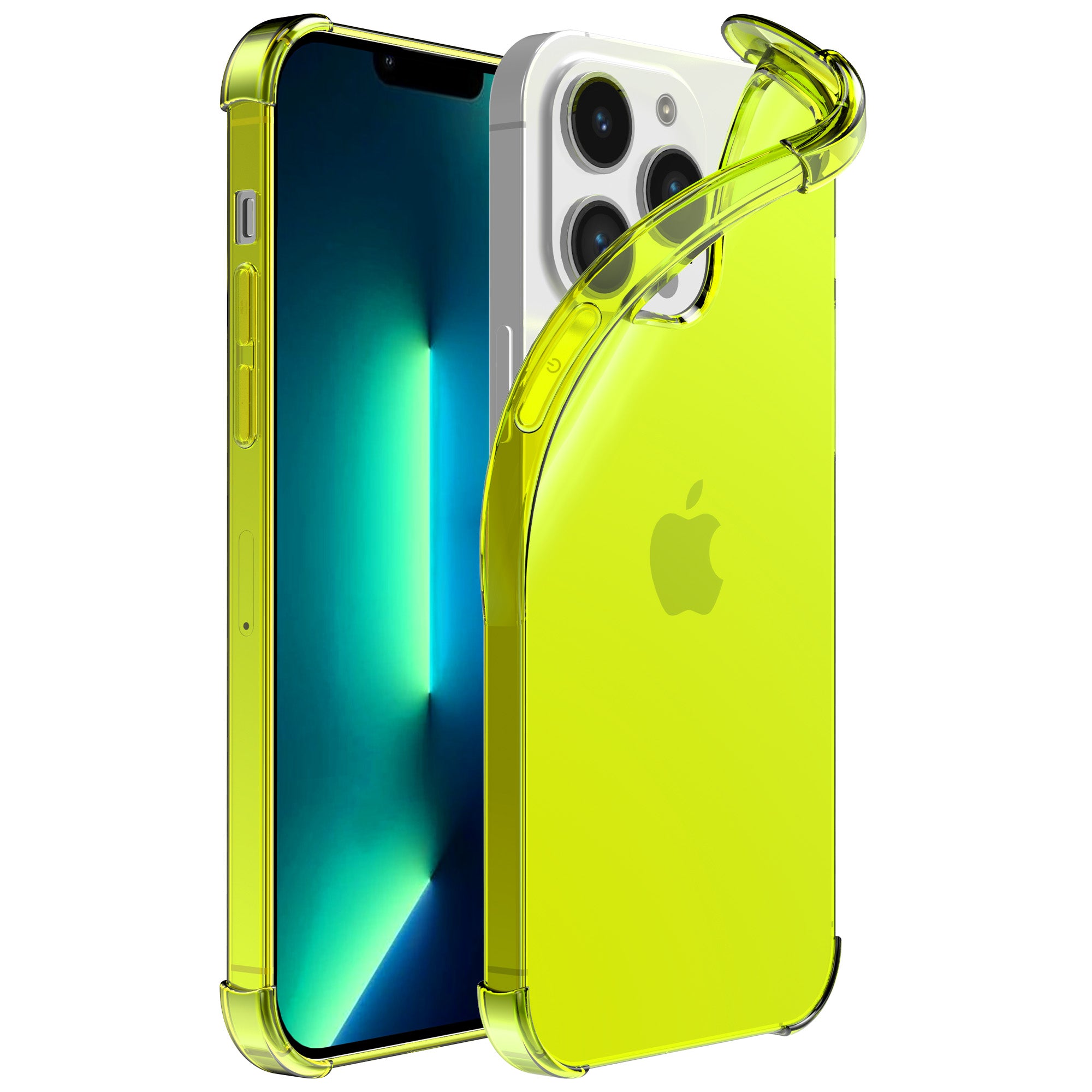 iPhone 13 Pro Max transparant  shockproof siliconen hoesje met stootrand - Neon Geel