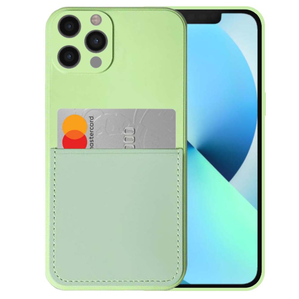 iPhone 13 Pro siliconen hoesje met  pashouder en zachte binnenkant - Groen