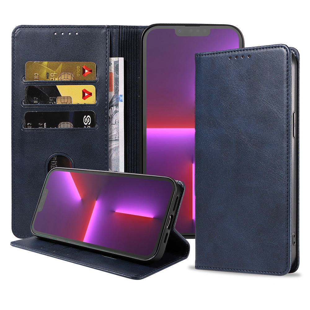iPhone 13 Pro kunstleren hoesje met
  magnetische sluiting en pashouders book case - Blauw