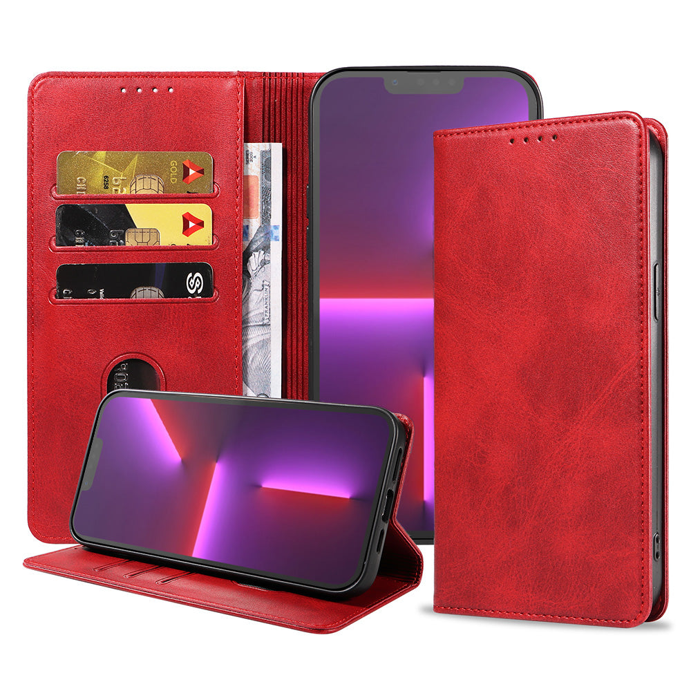 iPhone 13 Pro kunstleren hoesje met
  magnetische sluiting en pashouders book case - Rood