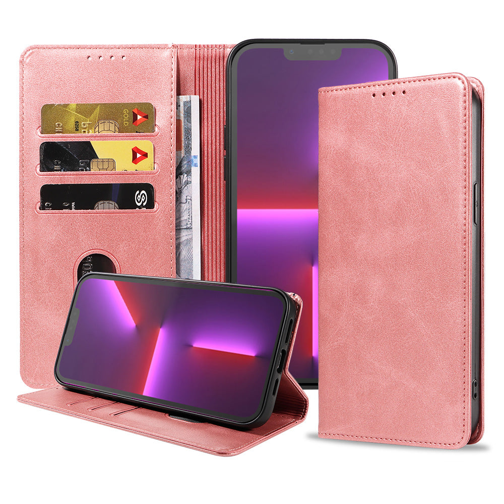 iPhone 13 Pro kunstleren hoesje met
  magnetische sluiting en pashouders book case - Roze
