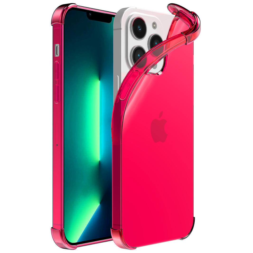 iPhone 13 Pro transparant  shockproof siliconen hoesje met stootrand - Neon Roze