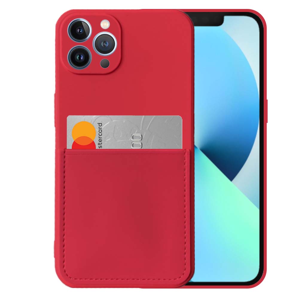 iPhone 13 Pro siliconen hoesje met
  pashouder en zachte binnenkant - Rood