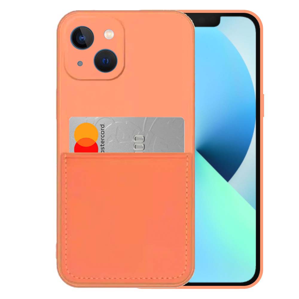 iPhone 13 siliconen hoesje met pashouder
  en zachte binnenkant - Oranje