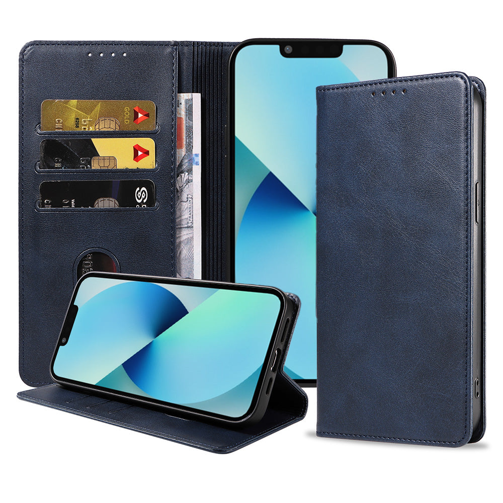 iPhone 13 kunstleren  hoesje met magnetische sluiting en pashouders book case - Blauw