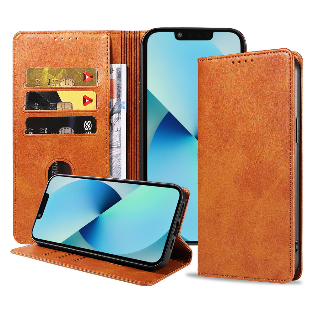 iPhone 13 kunstleren hoesje met
  magnetische sluiting en pashouders book case - Bruin