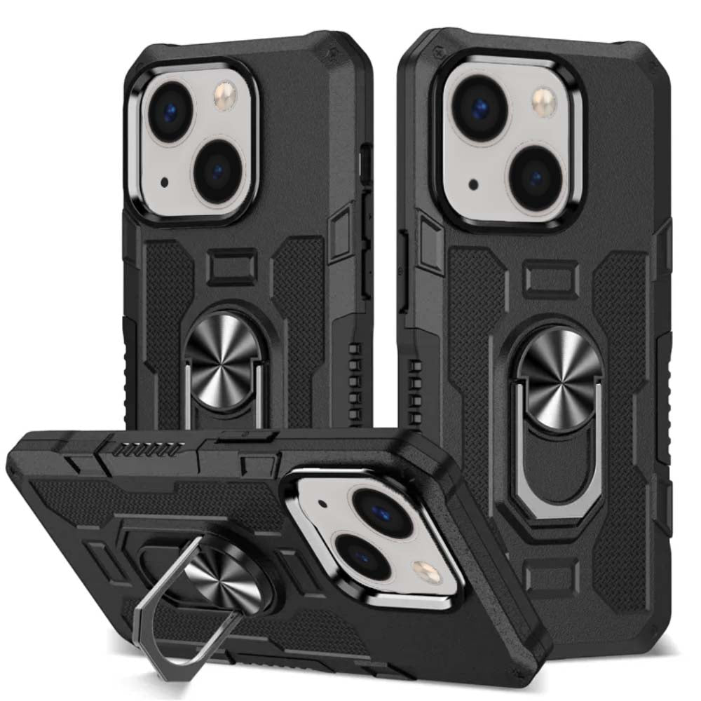 Rugged armour case hoesje voor iPhone 14
  Plus met ring autohouder - Zwart