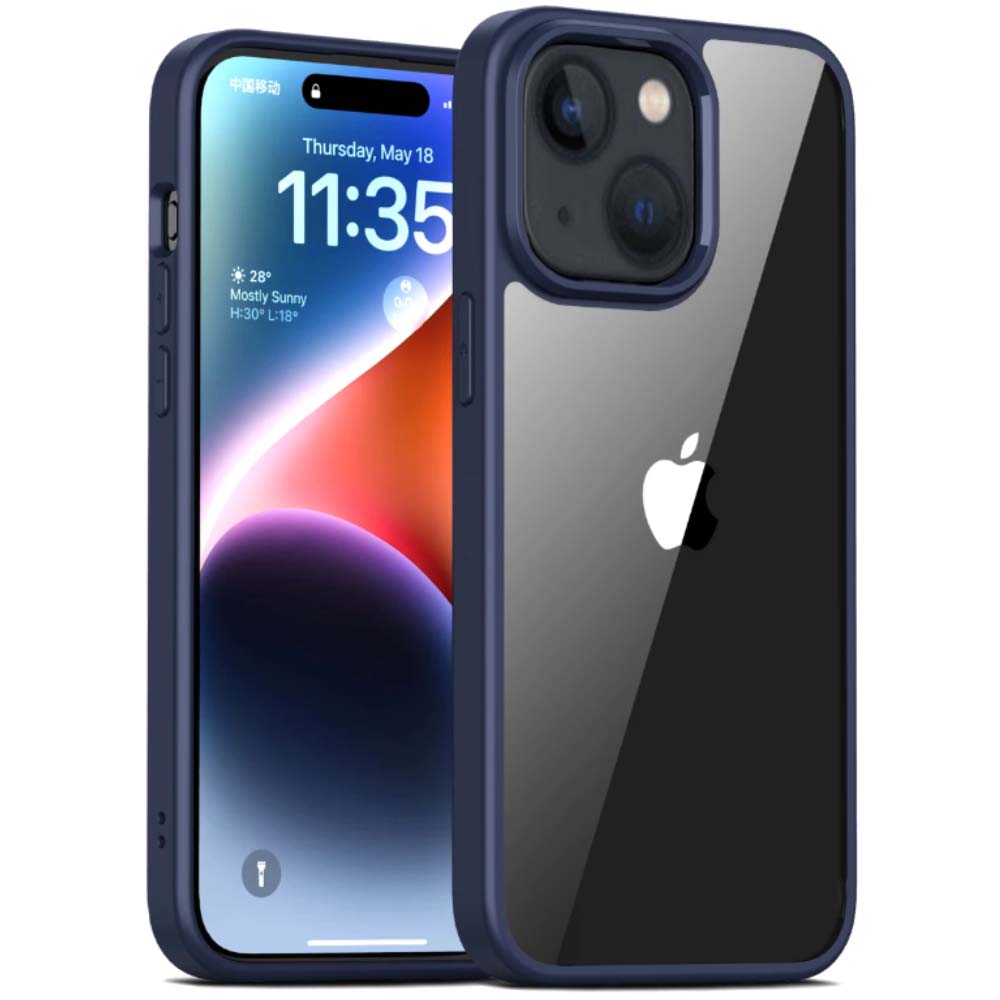 Telefoonhoesje voor iPhone 14 Plus met
  doorzichtige achterkant TPU hardcase - Blauw