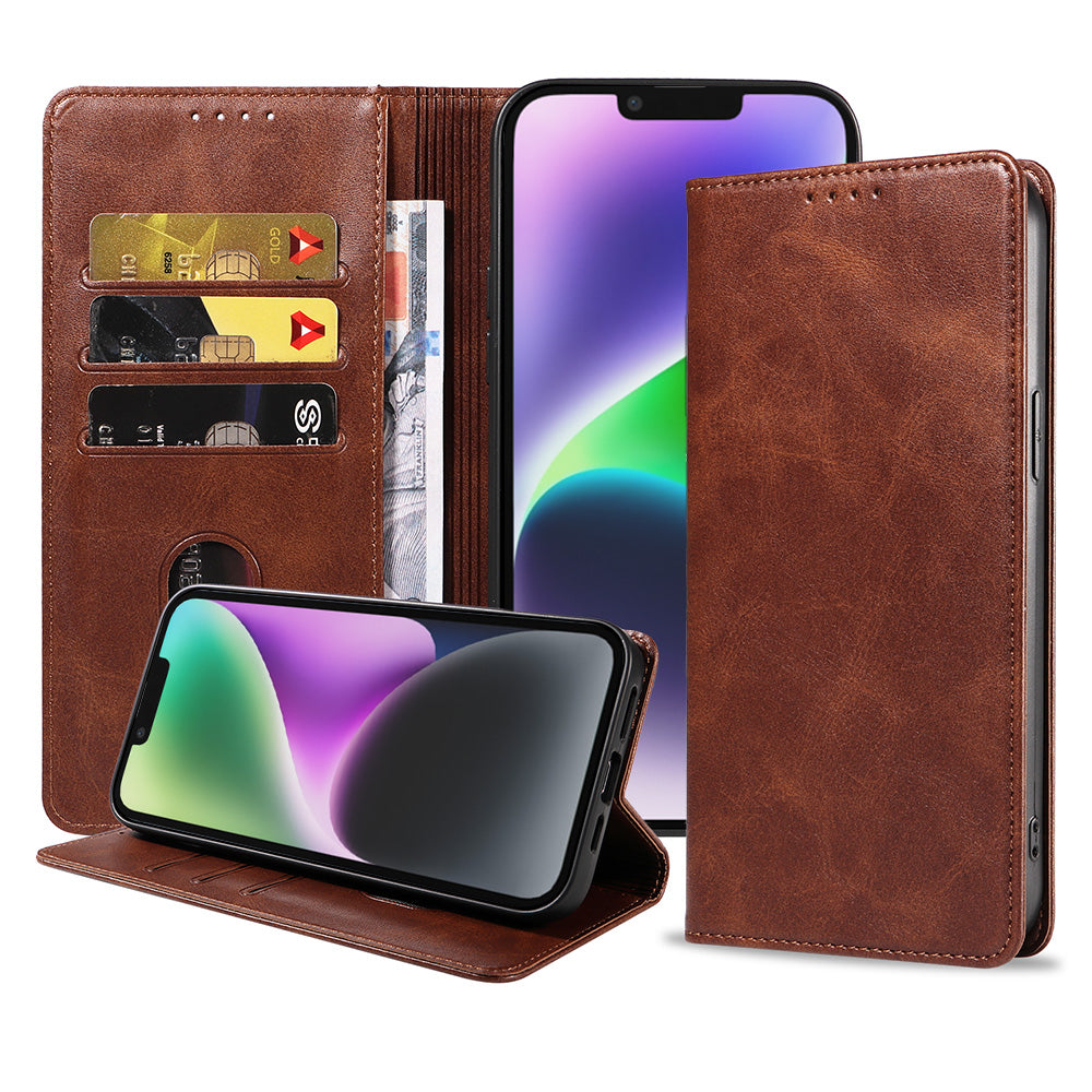 iPhone 14 Plus kunstleren hoesje met
  magnetische sluiting en pashouders book case - Donkerbruin
