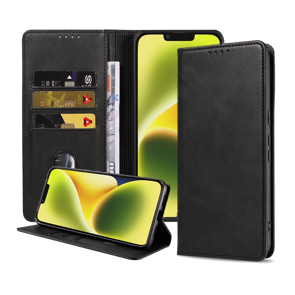 iPhone 14 Plus kunstleren hoesje met
  magnetische sluiting en pashouders book case - Zwart