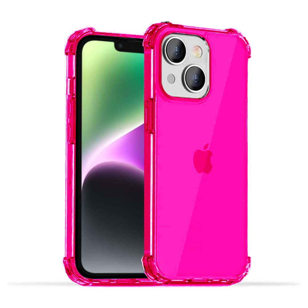 iPhone 14 Plus transparant shockproof  siliconen hoesje met stootrand - Neon Roze