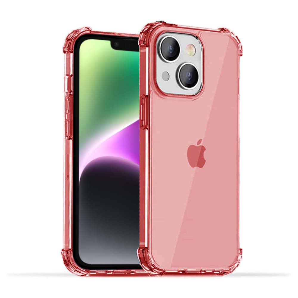 iPhone 14 Plus transparant shockproof
  siliconen hoesje met stootrand - Rood