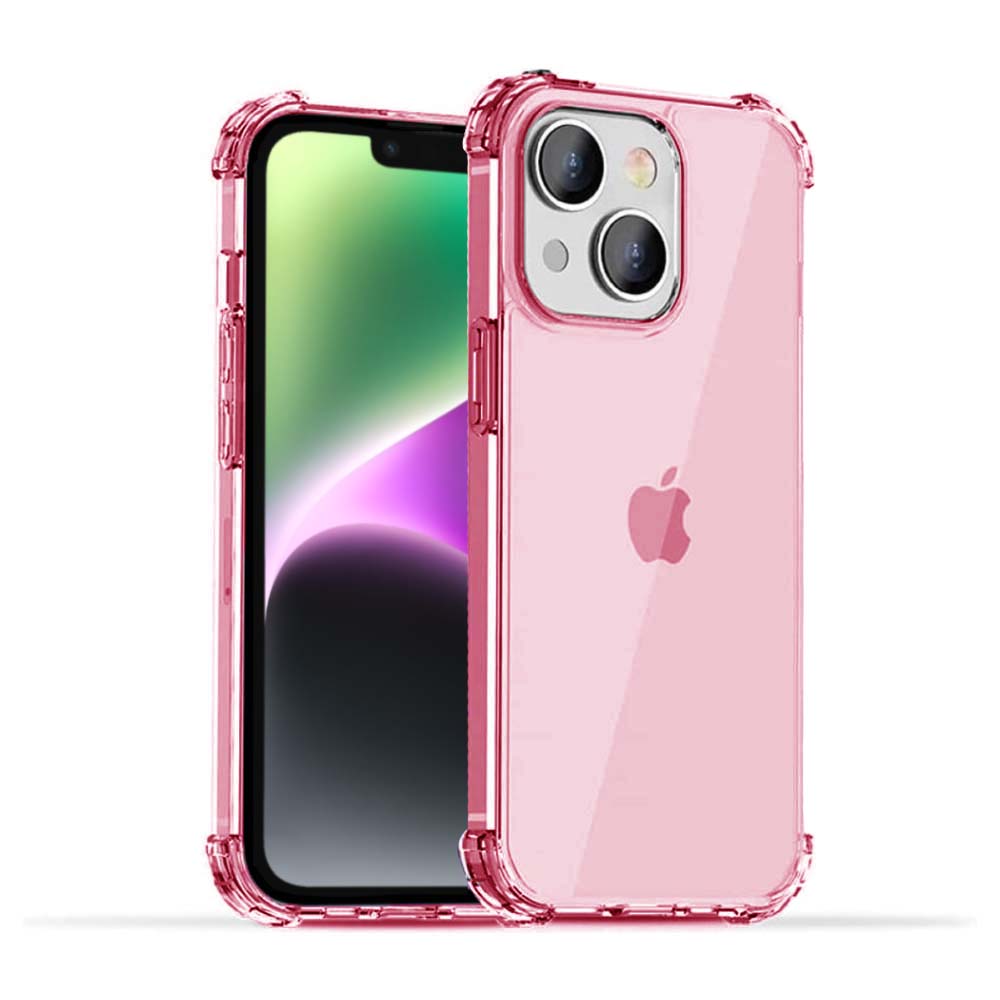 iPhone 14 Plus transparant shockproof
  siliconen hoesje met stootrand - Lichtroze