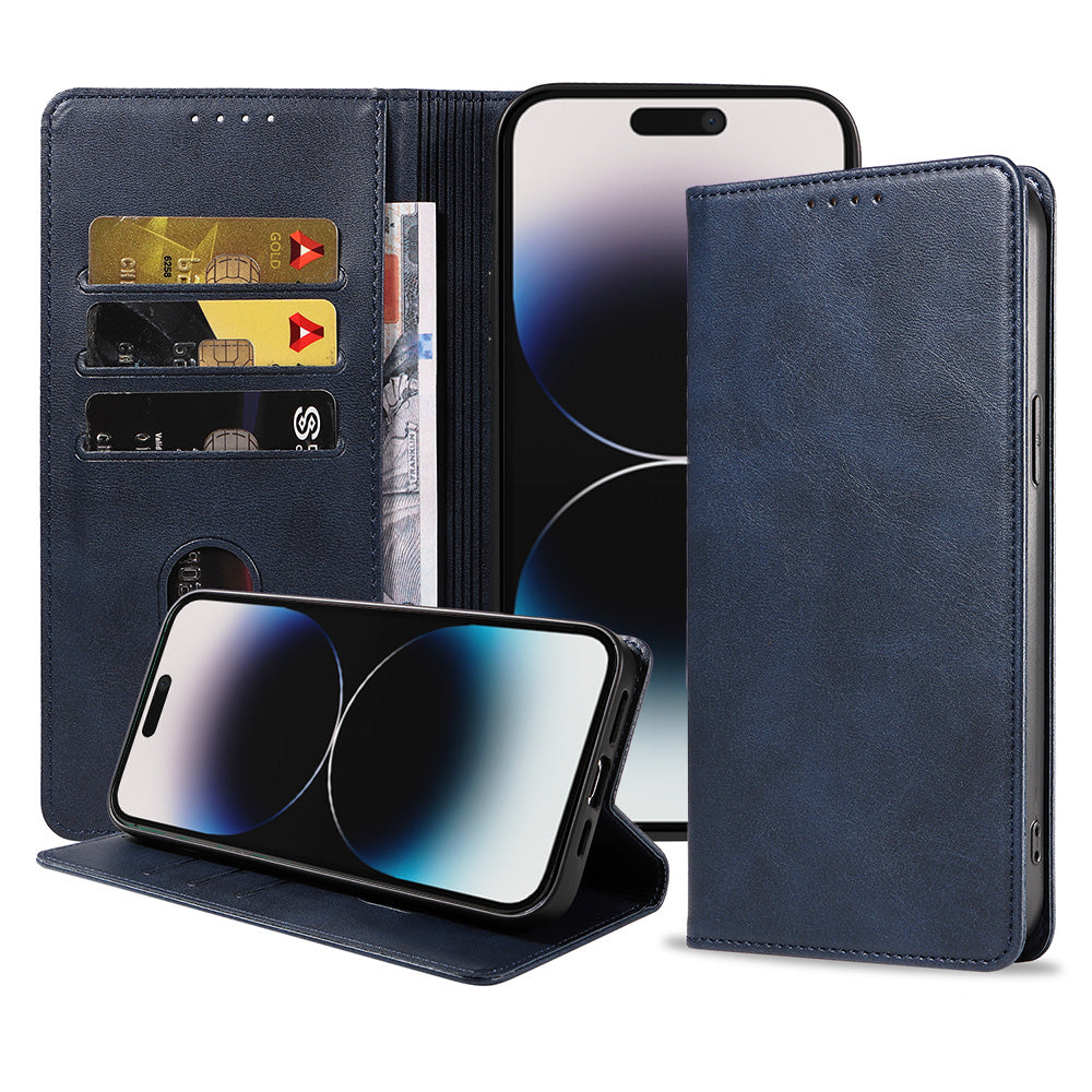 iPhone 14 Pro Max kunstleren hoesje met
  magnetische sluiting en pashouders book case - Blauw