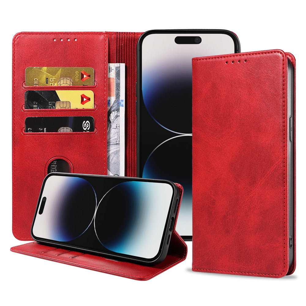 iPhone 14 Pro Max kunstleren hoesje met
  magnetische sluiting en pashouders book case - Rood