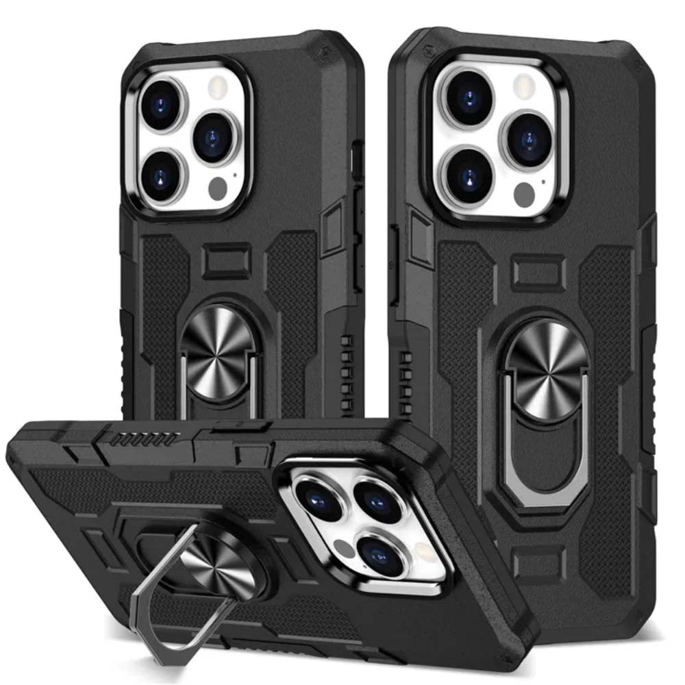 Rugged armour case hoesje voor iPhone 14
  Pro met ring autohouder - Zwart