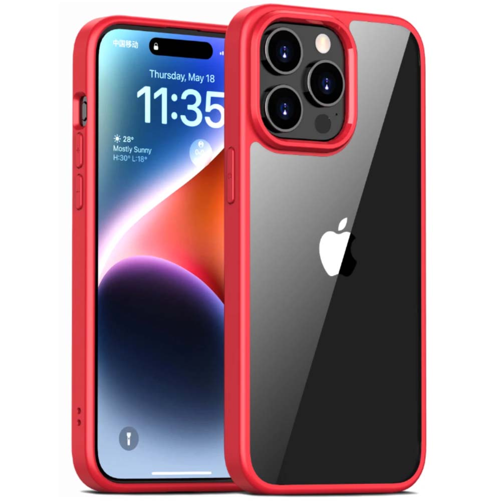 Telefoonhoesje voor iPhone 14 Pro met
  doorzichtige achterkant TPU hardcase - Rood