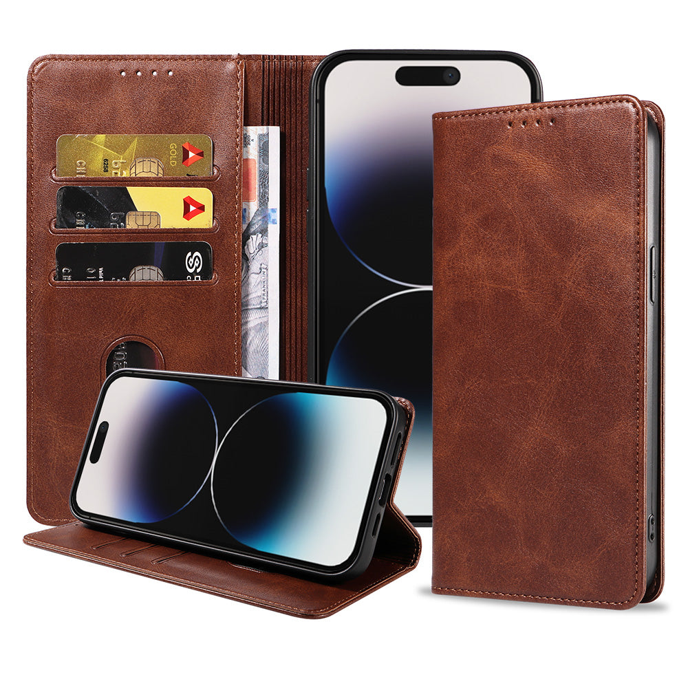 iPhone 14 Pro kunstleren hoesje met
  magnetische sluiting en pashouders book case - Donkerbruin