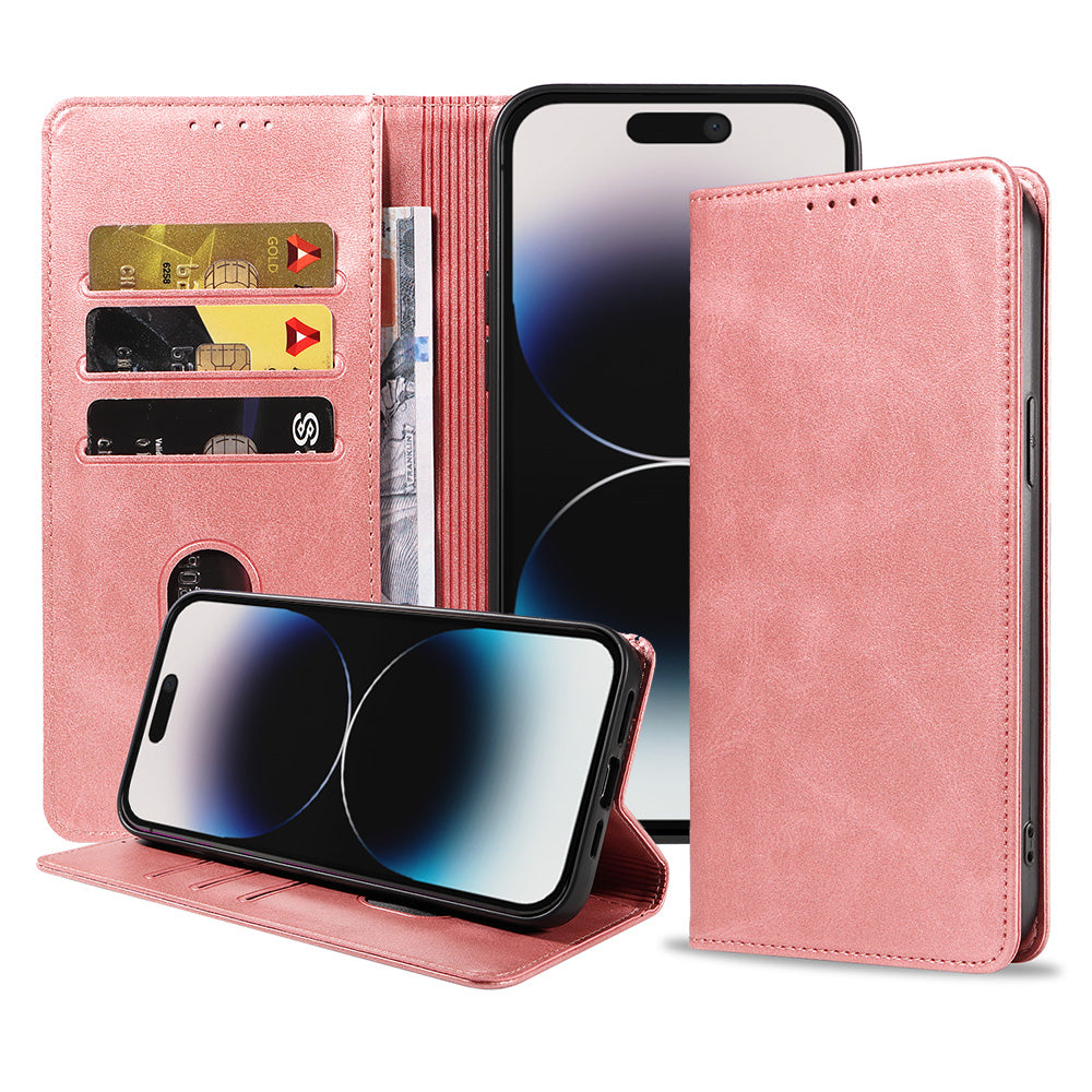 iPhone 14 Pro kunstleren hoesje met
  magnetische sluiting en pashouders book case - Roze