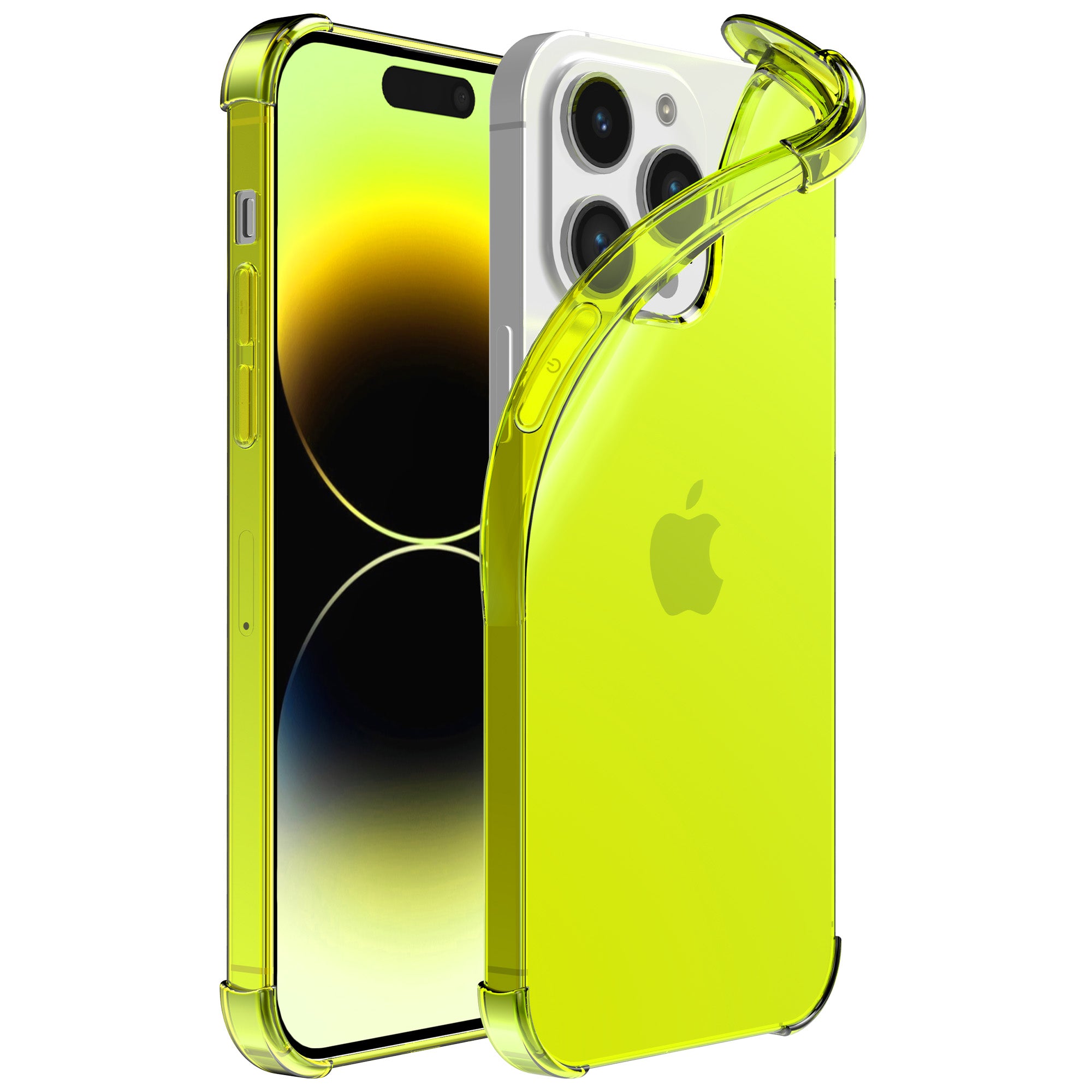 iPhone 14 Pro transparant shockproof
  siliconen hoesje met stootrand - Neon Geel