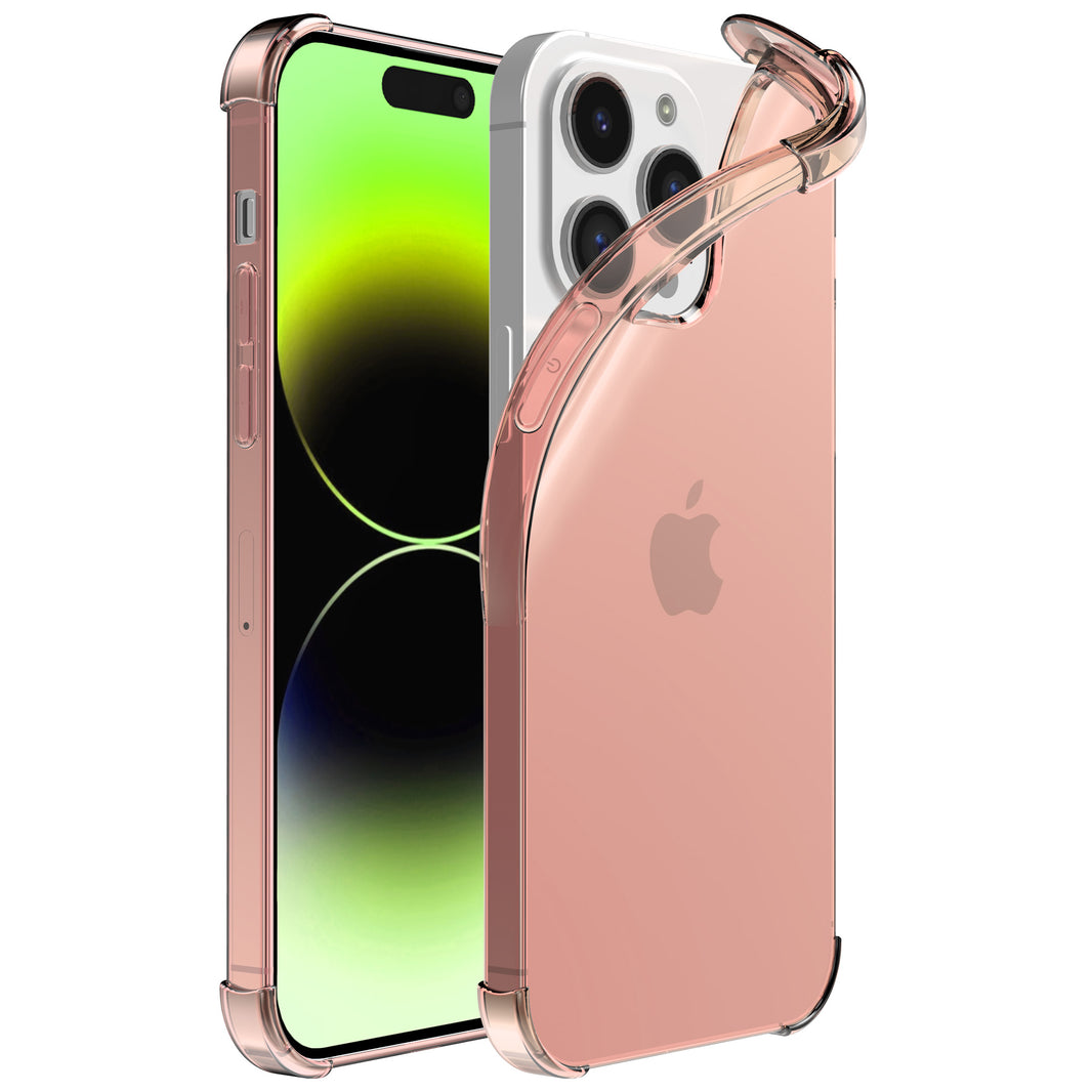 iPhone 14 Pro transparant shockproof
  siliconen hoesje met stootrand - Lichtroze