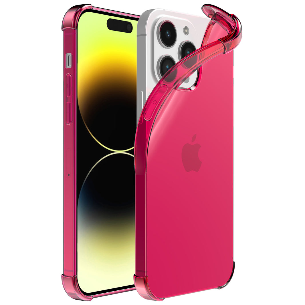 iPhone 14 Pro transparant shockproof
  siliconen hoesje met stootrand - Neon Roze