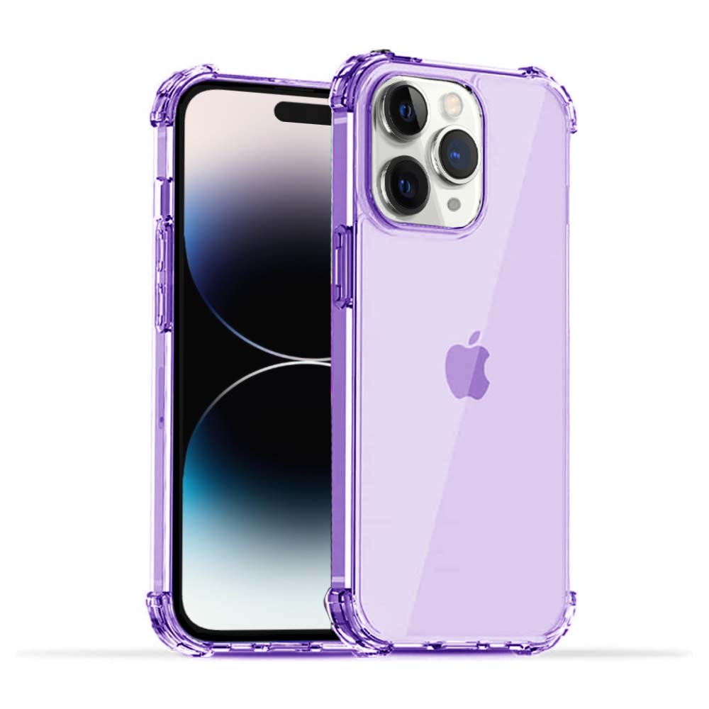 iPhone 14 Pro transparant shockproof  siliconen hoesje met stootrand - Paars