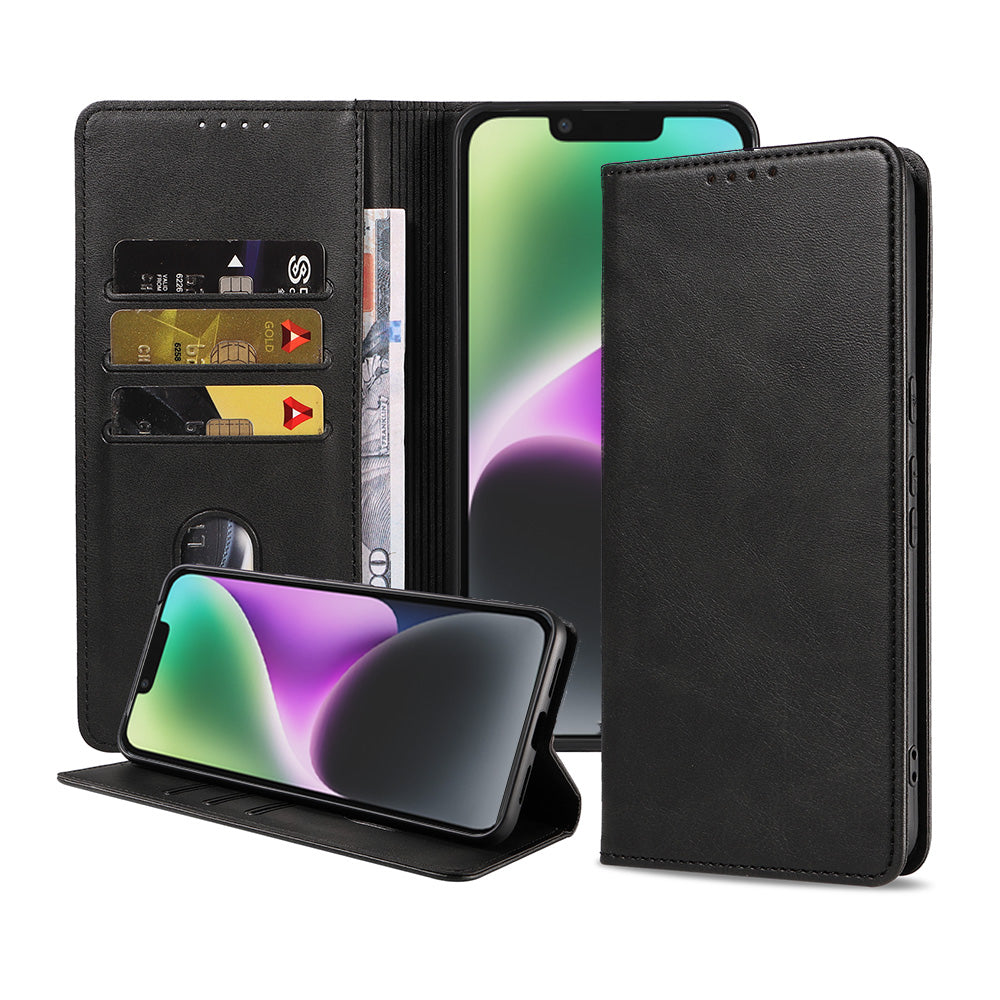 iPhone 14 kunstleren hoesje met
  magnetische sluiting en pashouders book case - Zwart