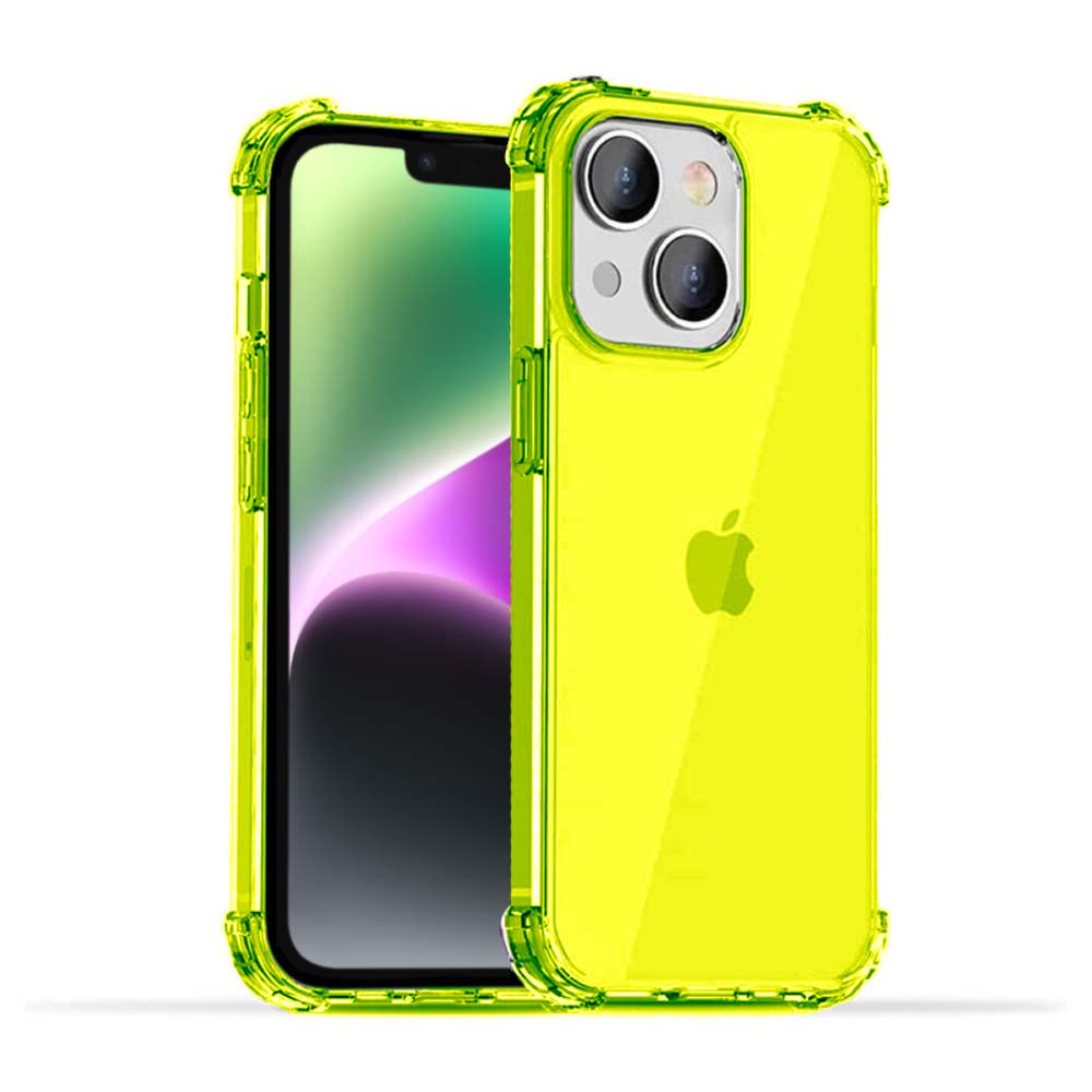 iPhone 14 transparant shockproof
  siliconen hoesje met stootrand - Neon Geel