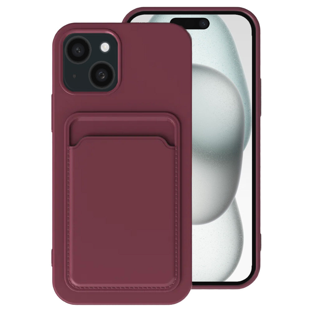 Telefoonhoesje Geschikt voor iPhone 15
  Plus met pasjeshouder - TPU backcover with cardslot - Bordeaux Rood