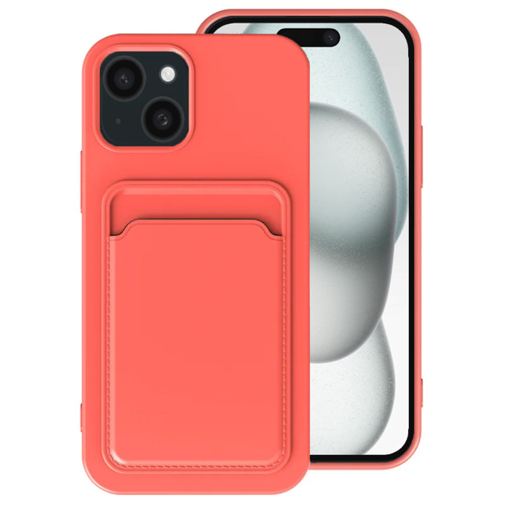 Telefoonhoesje Geschikt voor iPhone 15
  Plus met pasjeshouder - TPU backcover with cardslot - Roze Oranje