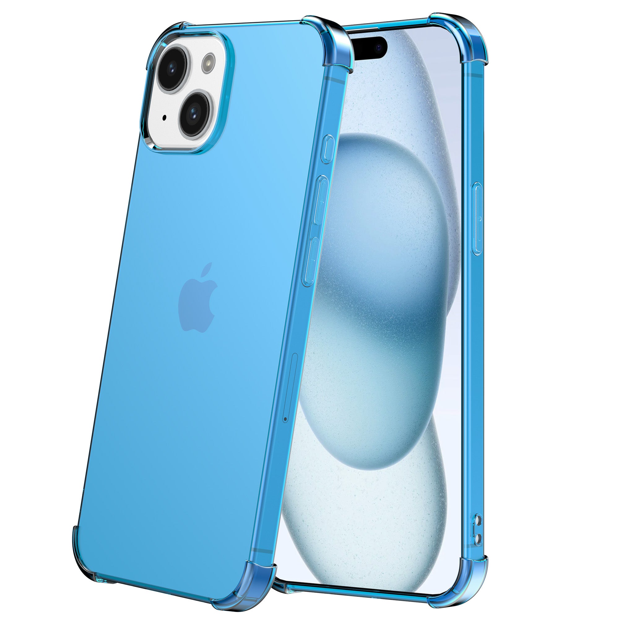 Telefoonhoesje geschikt voor iPhone 15
  Plus - Transparant Shockproof siliconen Hoesje met Stootrand – Blauw