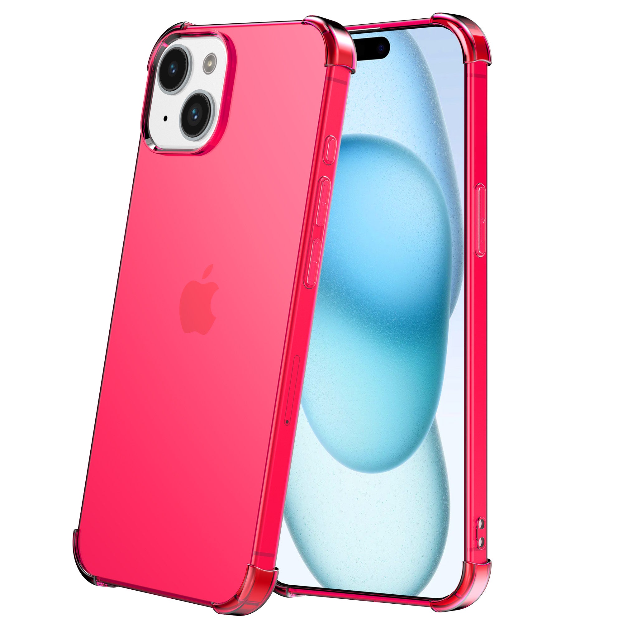 Telefoonhoesje geschikt voor iPhone 15
  Plus - Transparant Shockproof siliconen Hoesje met Stootrand – Neon Roze