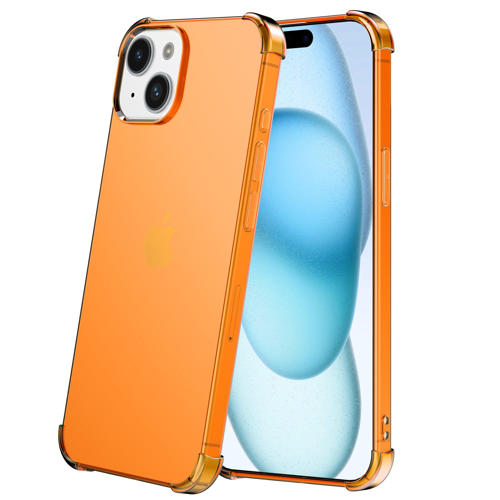 Telefoonhoesje geschikt voor iPhone 15
  Plus - Transparant Shockproof siliconen Hoesje met Stootrand – Oranje